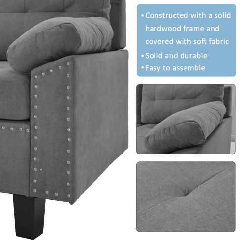 Grey Sectional Sofa Set with Chaise Lounge and Storage Ottoman Q3259