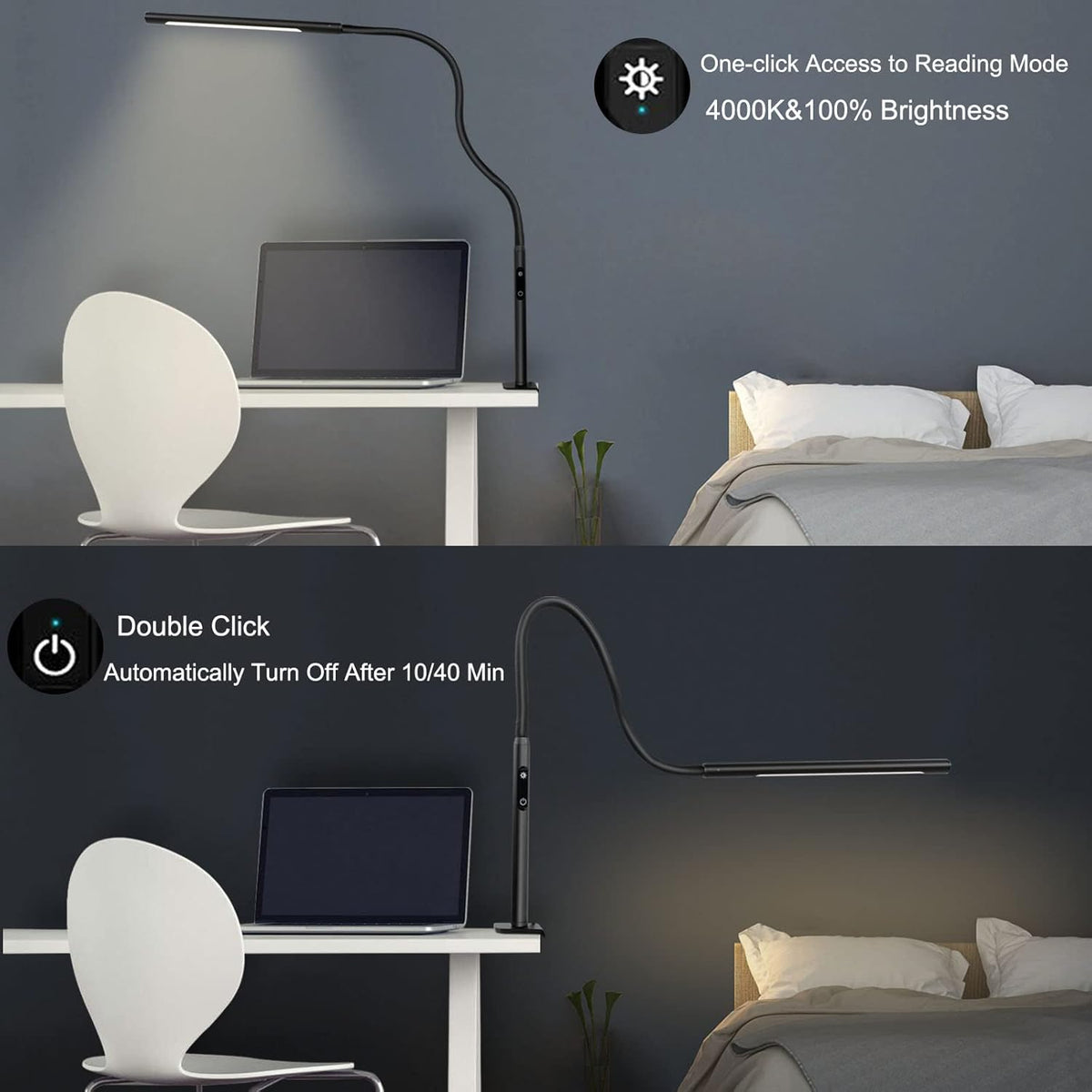 Black Swing Arm LED Desk Lamp with Remote Control U8361