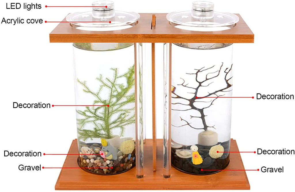 Bamboo Fish Bowl Glass Aquarium Mini Fish Tank C421