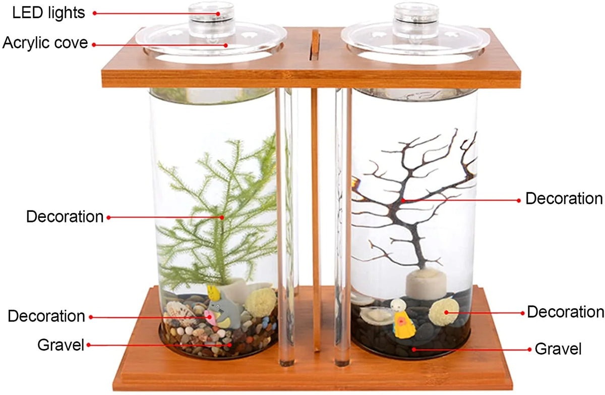 Bamboo Fish Bowl Glass Aquarium Mini Fish Tank C421