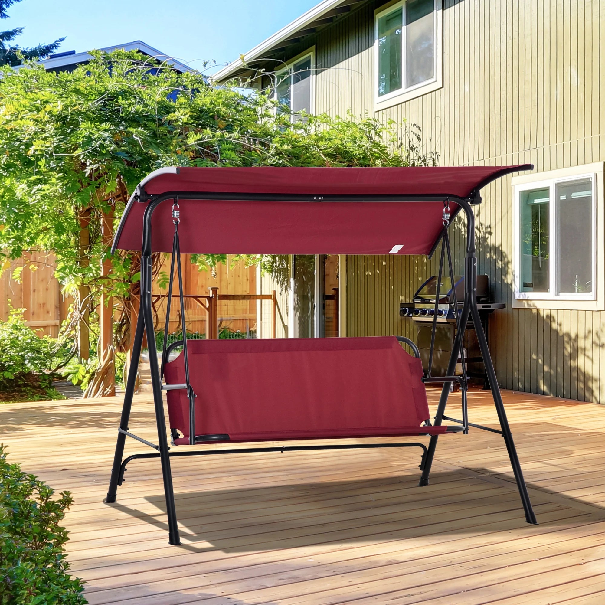Red Steel Frame 3-Person Porch Swing with Stand K9700