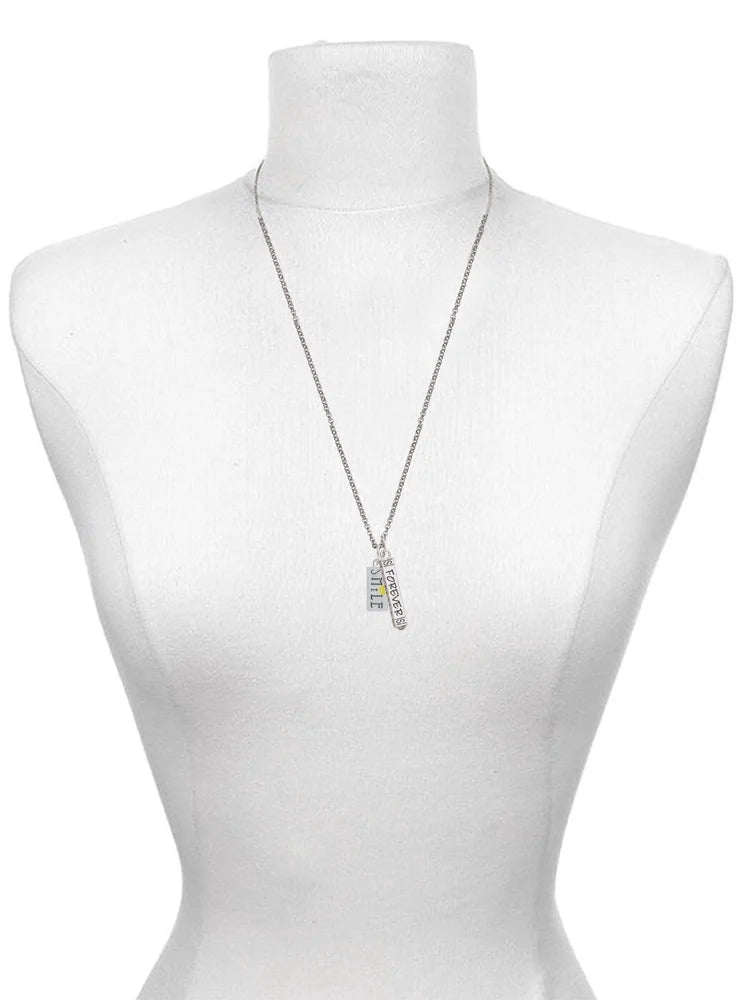 Silvertone Smile Rectangle Bar Charm Necklace, 23" H583770