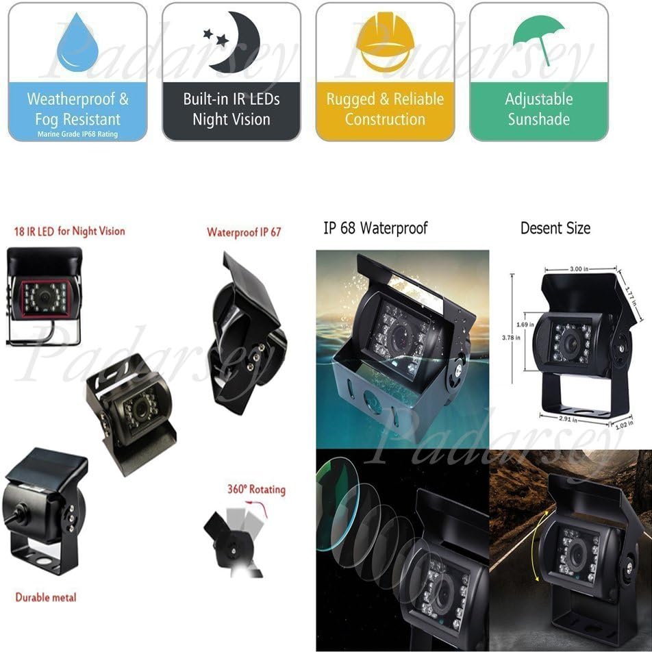 12V 24V Vehicle Backup Camera System Rear View Camera with 7 Monitor and 34 ft AV Cables Y7539