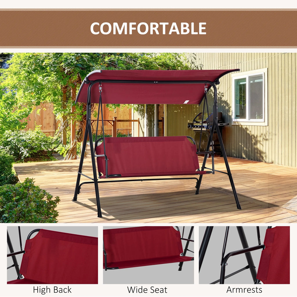 Red Steel Frame 3-Person Porch Swing with Stand K9700
