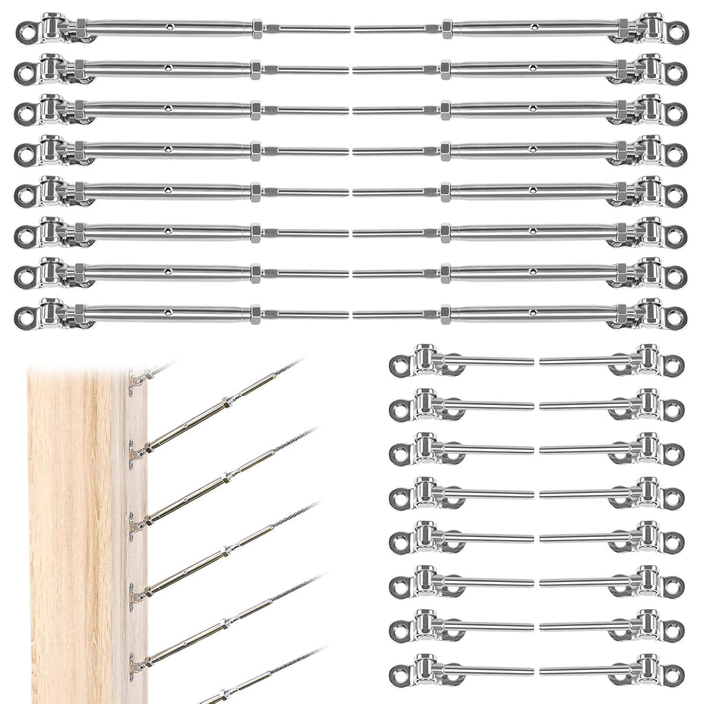 16Set Cable Railing Kit 1/8 T316 Stainless Steel Angle 180° Adjustable P110469