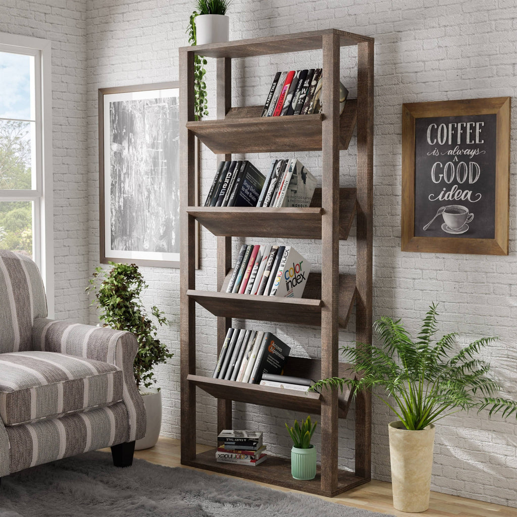 Walnut Oak 5-Shelf Bookcase F705
