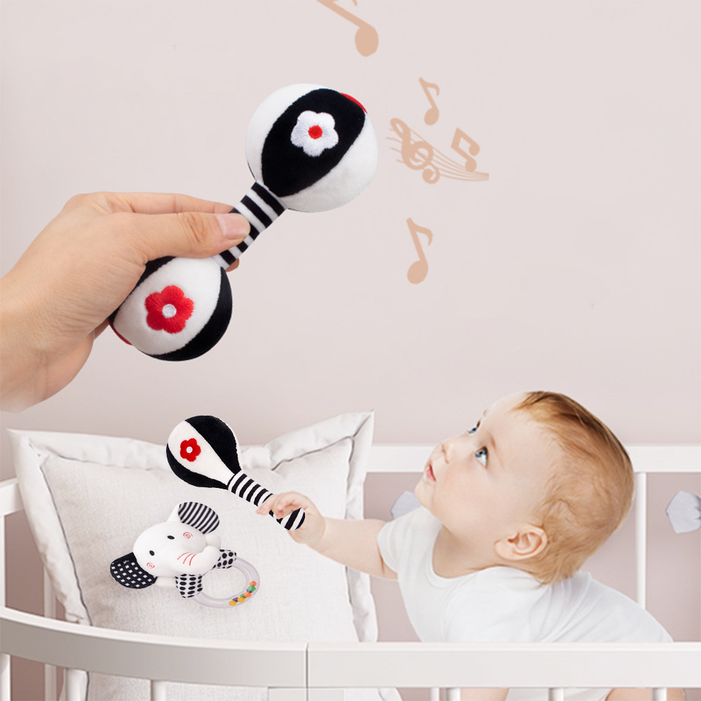 3PCS Soft High Contrast Black and White Baby Rattles S755036