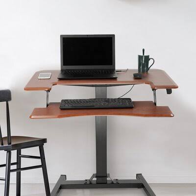 Walnut/Black Pneumatic Height Adjustable Sit Stand Laptop Desk with Keyboard Holder H25895