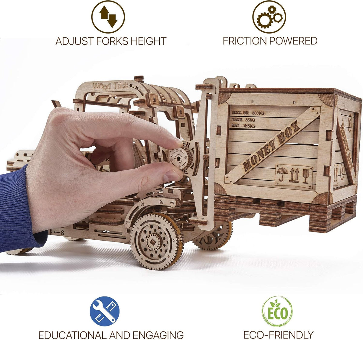3D Wooden Puzzle Forklift Truck Model Kit with Pallet and Money Box O70754
