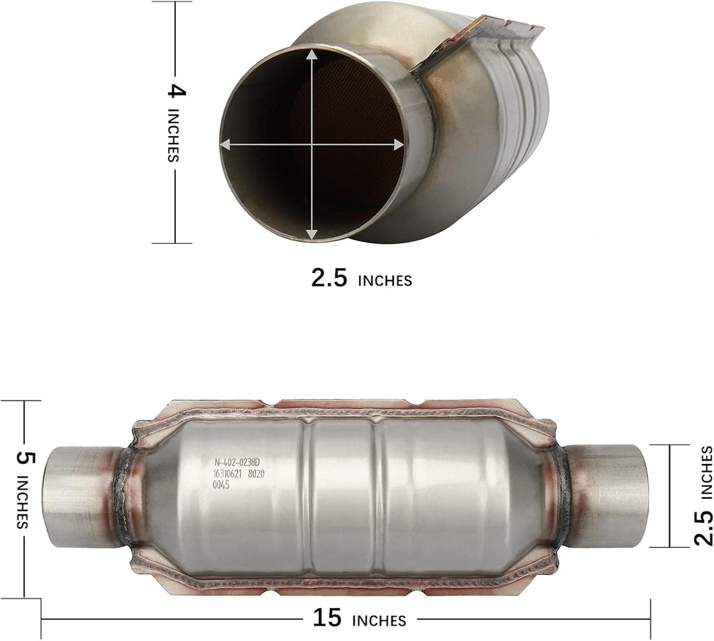 2.5" Inlet/Outlet Universal Catalytic Converter with O2 Port & Heat Shield T381