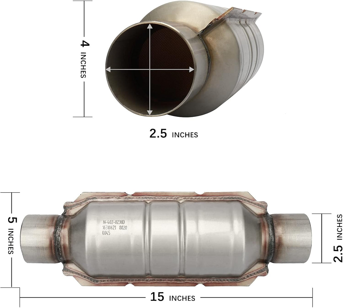 2.5" Inlet/Outlet Universal Catalytic Converter with O2 Port & Heat Shield T381