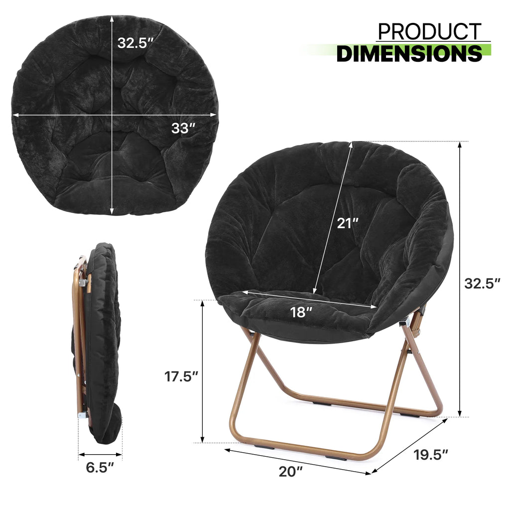 Black Faux Fur Folding Accent Chair with Metal Frame A8689