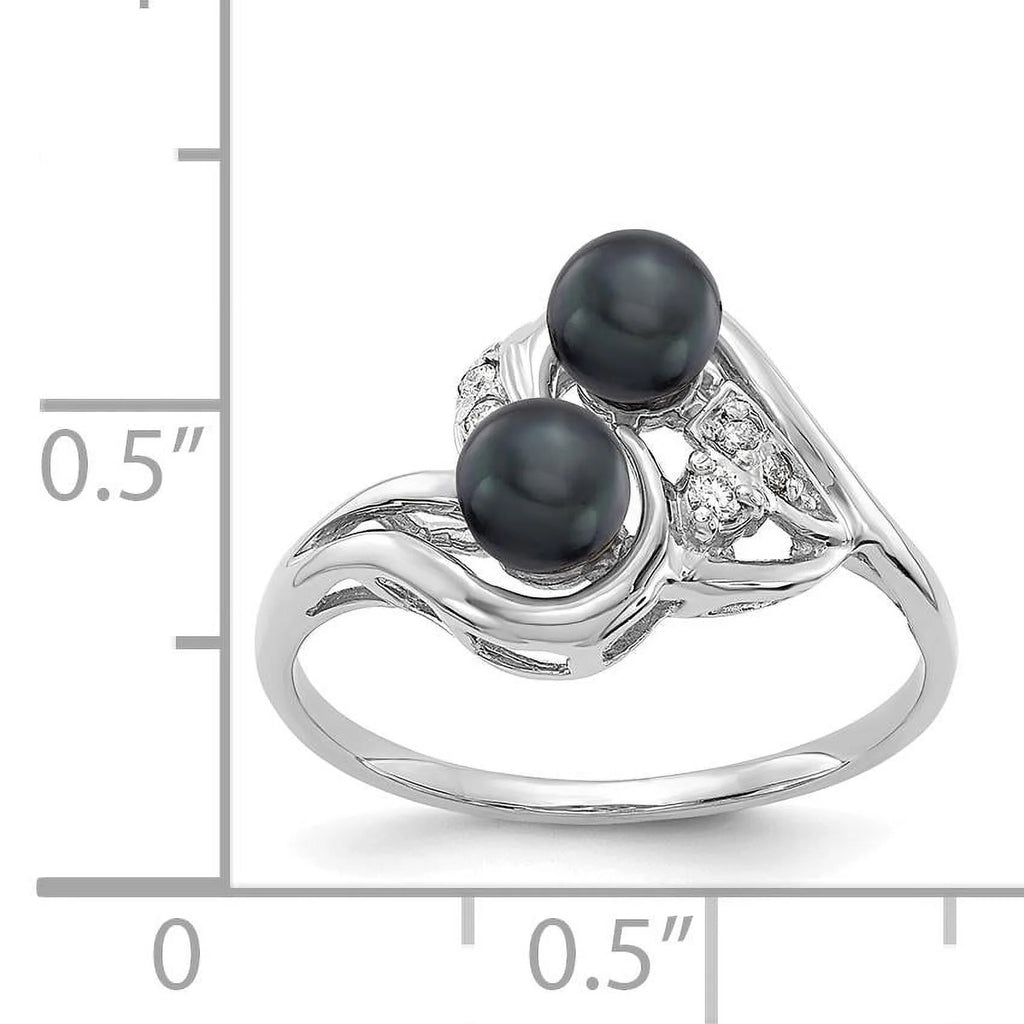 14k White Gold 4.5mm Black Cultured Pearl Diamond Ring F7234