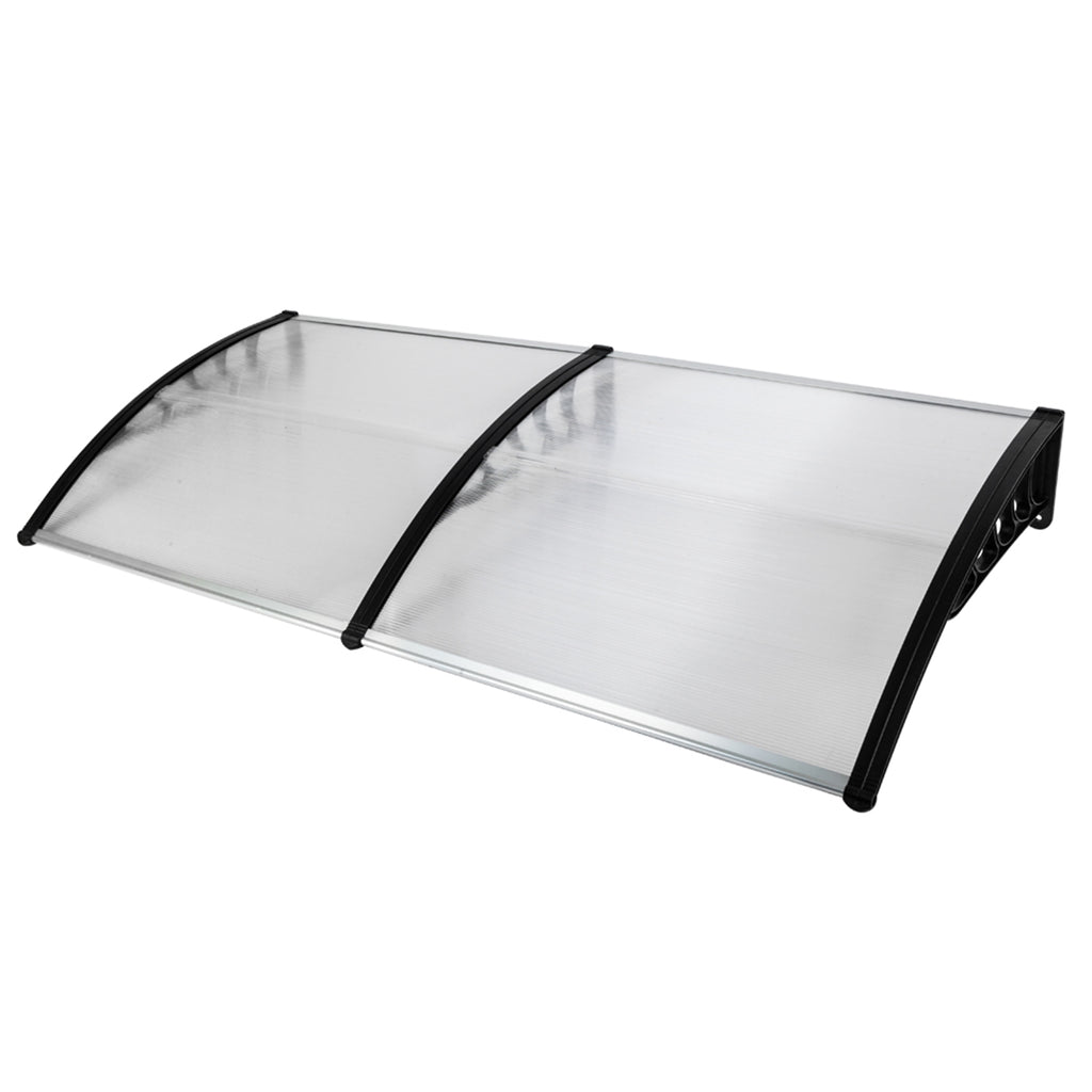 200 x 100 Clear Polycarbonate Rain Cover Eaves with Black ABS Bracket L98962