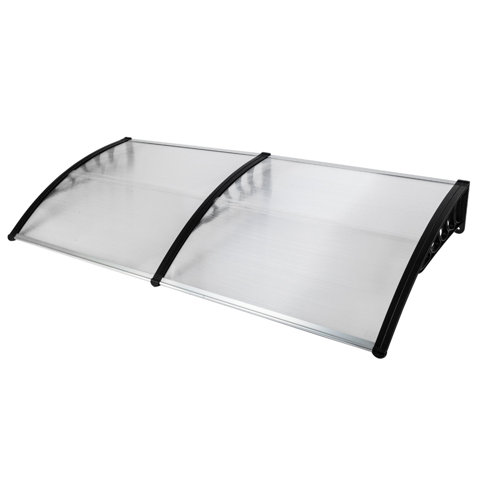 200 x 100 Clear Polycarbonate Rain Cover Eaves with Black ABS Bracket L98962