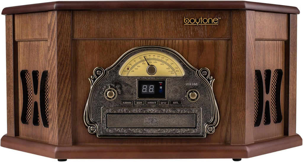 8-in-1 Natural Wood Turntable Stereo System with Bluetooth V7962