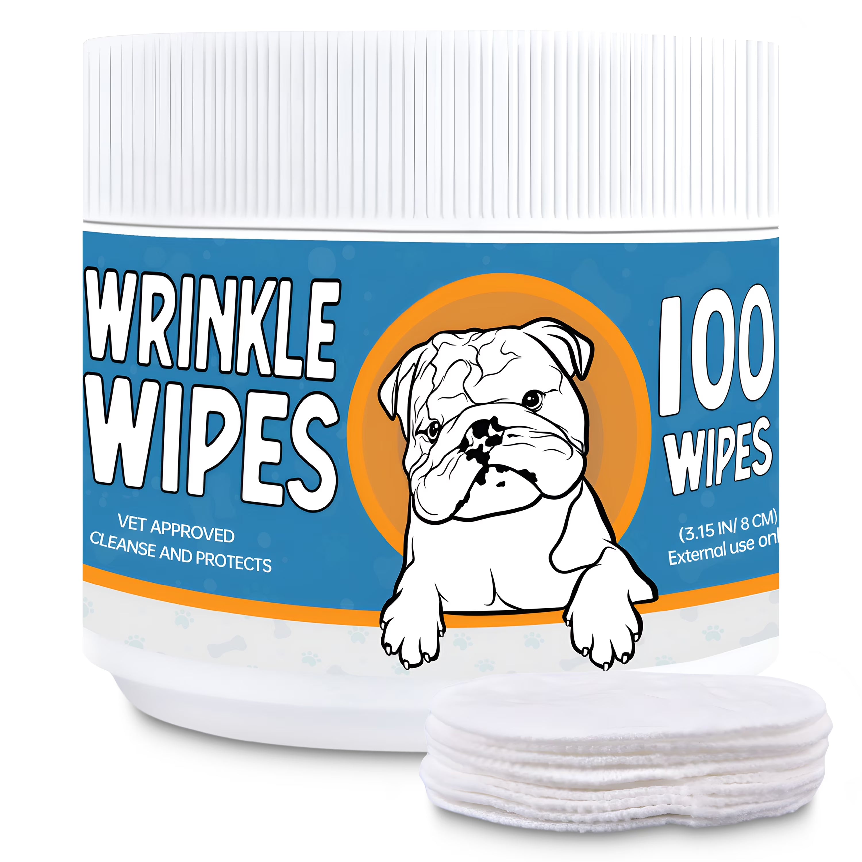100 Count Dog Wrinkle Wipes for French Bulldog, English Bulldog, Pugs Q524276