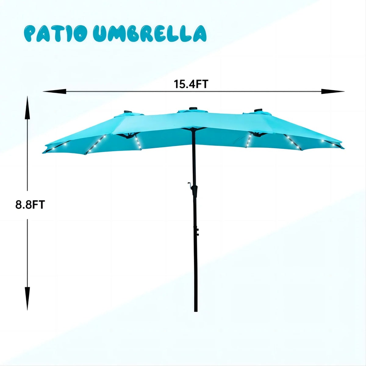 15ft Double-Sided Patio Solar Umbrella with Tilt and Crank, Blue T345763