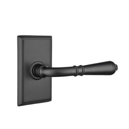 Flat Black Privacy Lever with Rectangular Rose J5640