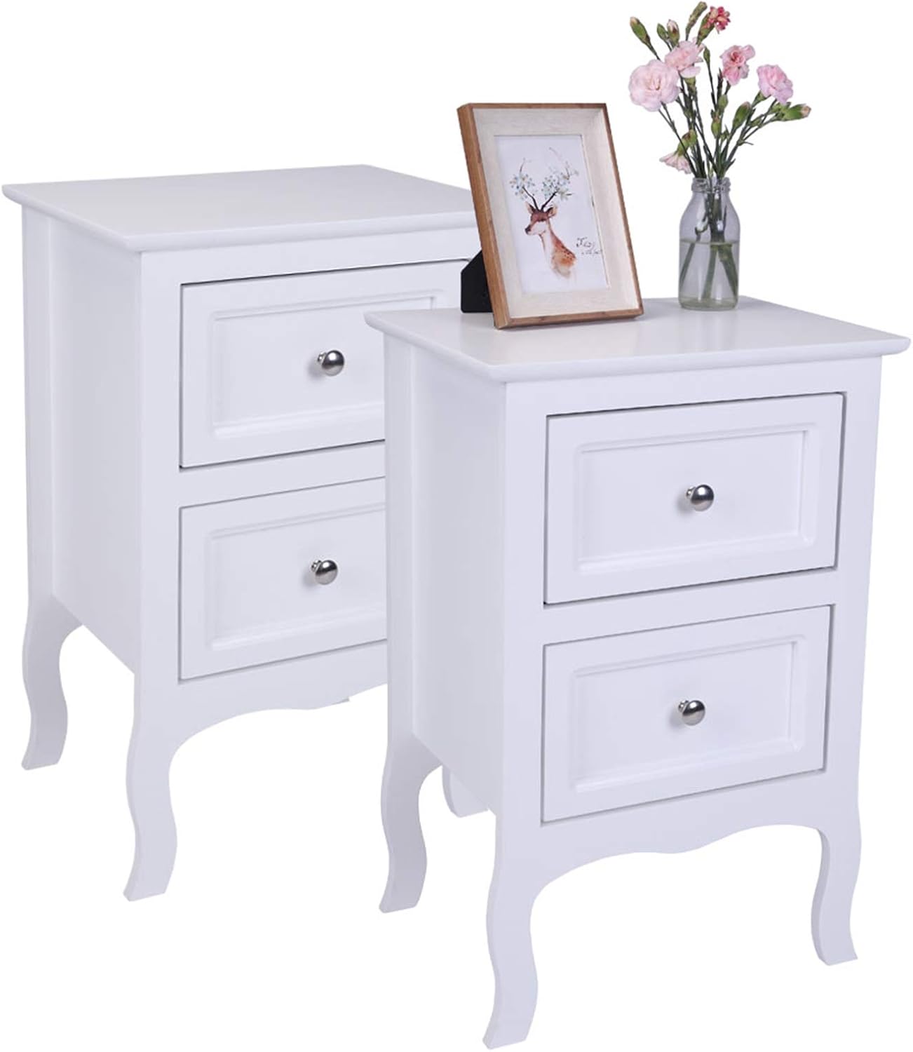 White Wooden Nightstand Set of 2 with Two Drawer J7931