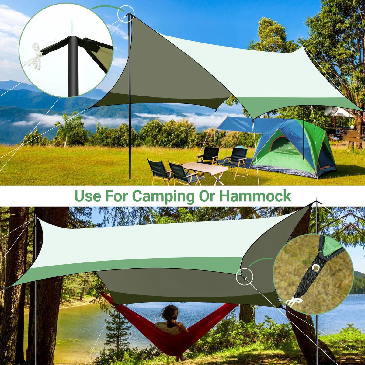 12 x 14ft Waterproof Camping Tent Tarp with 2 Poles X613