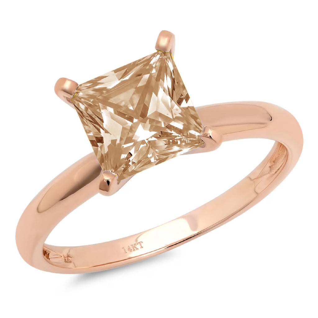 Princess Cut Brown Champagne Simulated Diamond 18k Rose Gold Ring Size 3.5 E6048