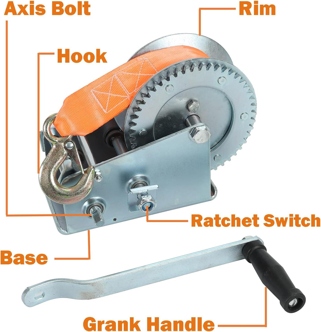 3500lbs Dual Gear Hand Winch Polyester Strap Pack of 2 C330