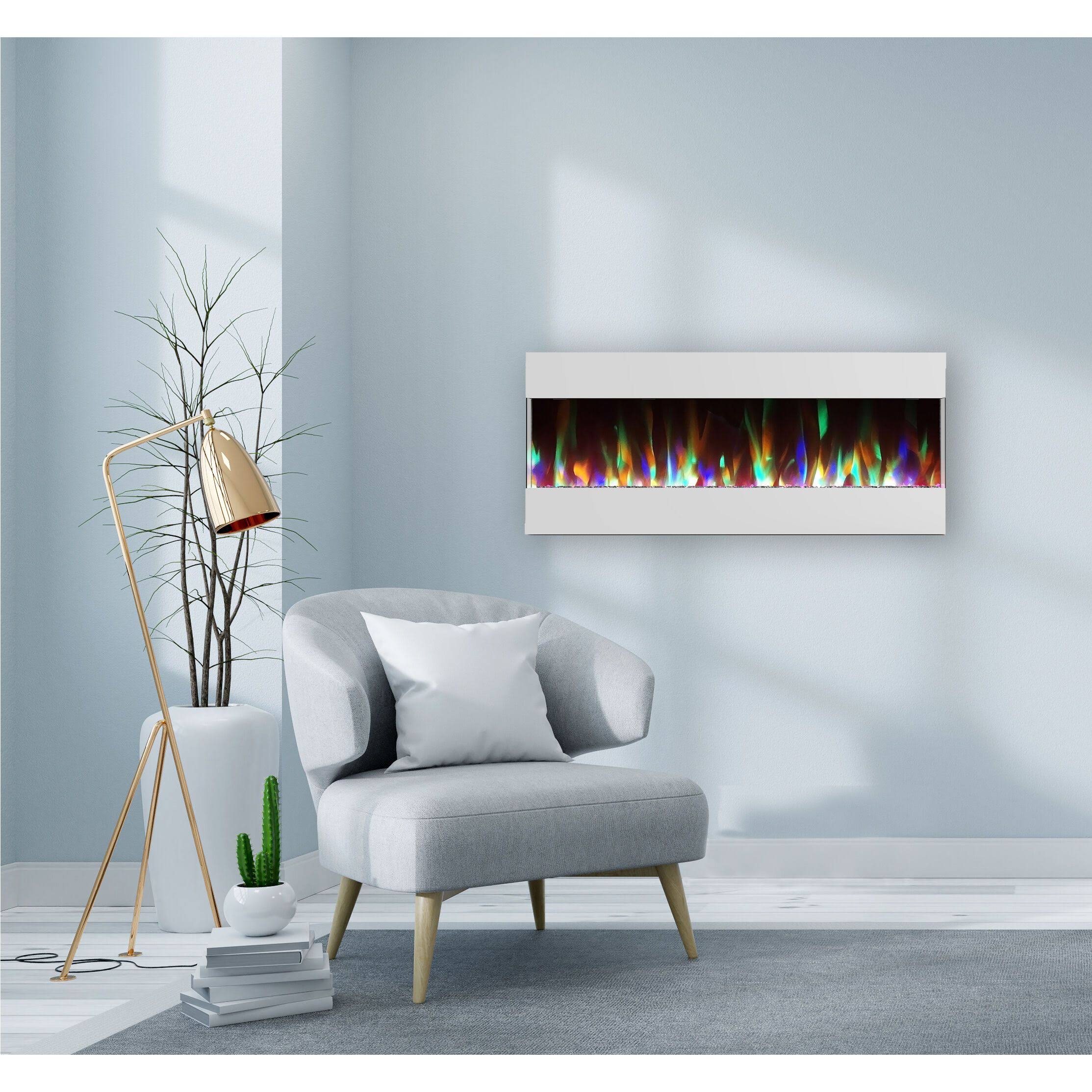 White Recessed Wall Mounted Electric Fireplace with Crystal and LED Display I79597