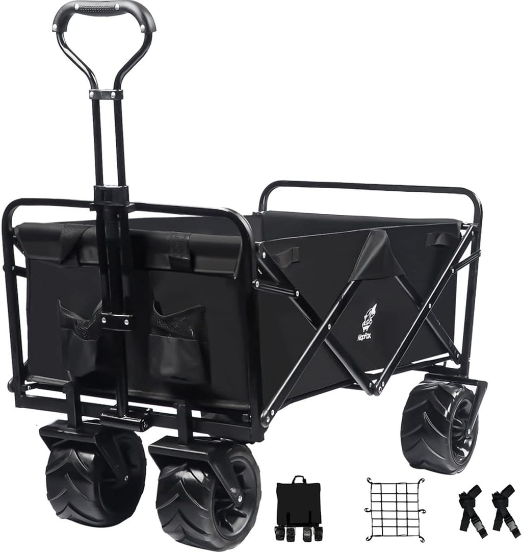 Red Heavy Duty Folding Beach Wagon Cart with Universal Wheels Adjustable Handle I877776