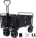 Red Heavy Duty Folding Beach Wagon Cart with Universal Wheels Adjustable Handle I877776