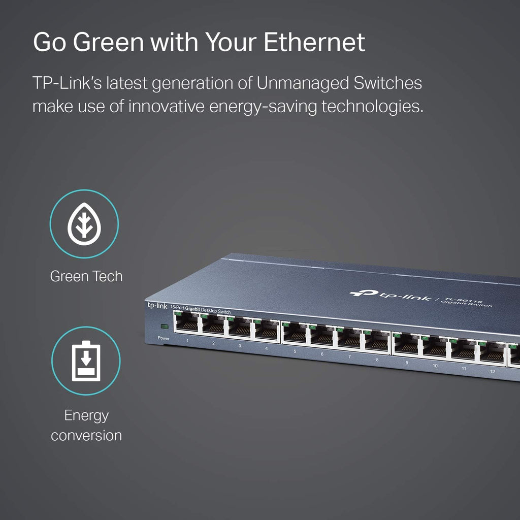 16 Port Gigabit Ethernet Network Switch, Fanless Metal, Pack of 2 D2259
