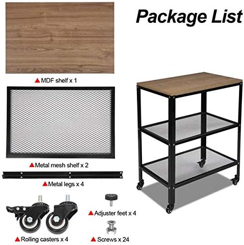 3-Tier Rolling Serving Cart with Metal Frame, Rustic Brown V777612