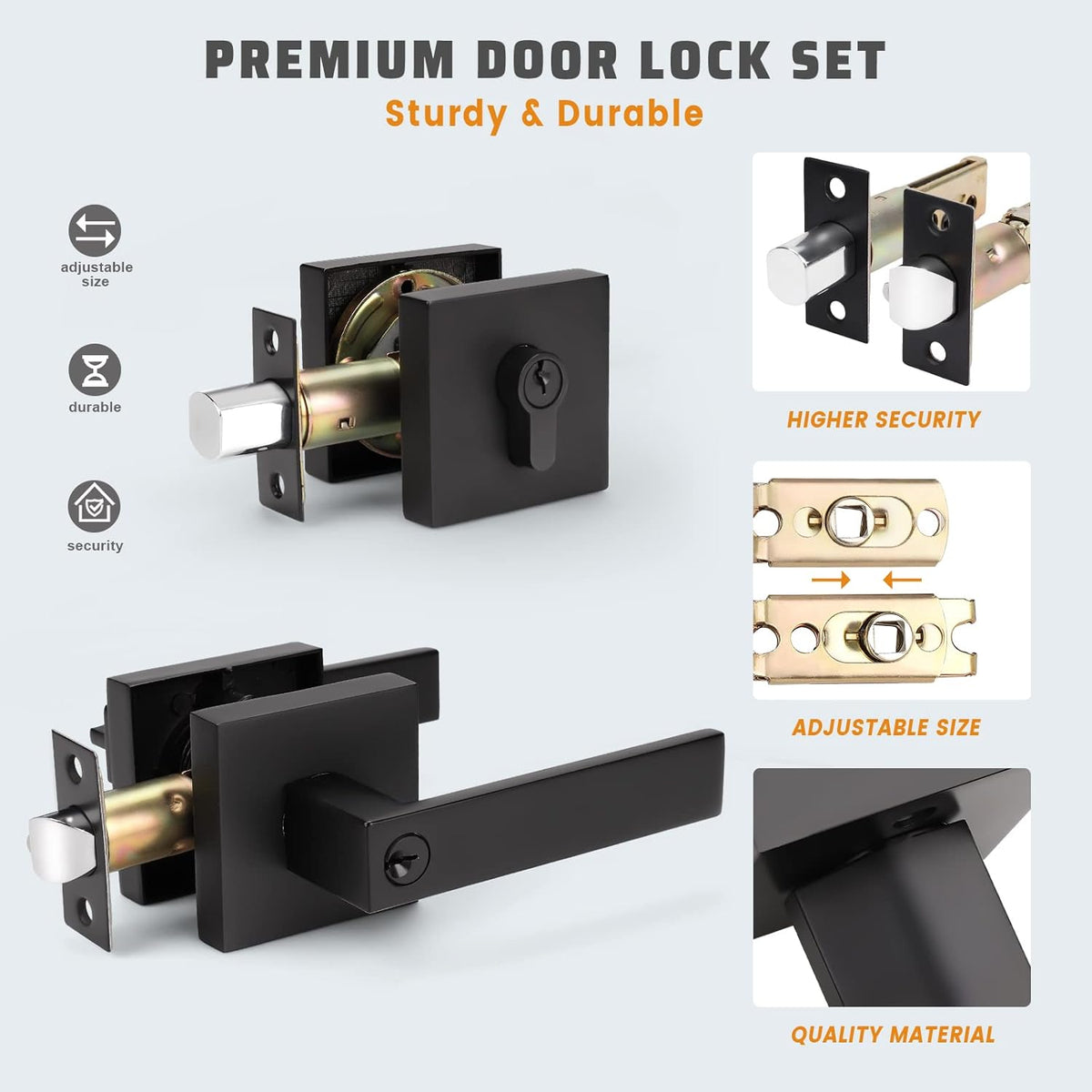 Matte Black Solid Steel Entry Door Handle Set with Deadbolt and Lever, Pack of 2 M6471