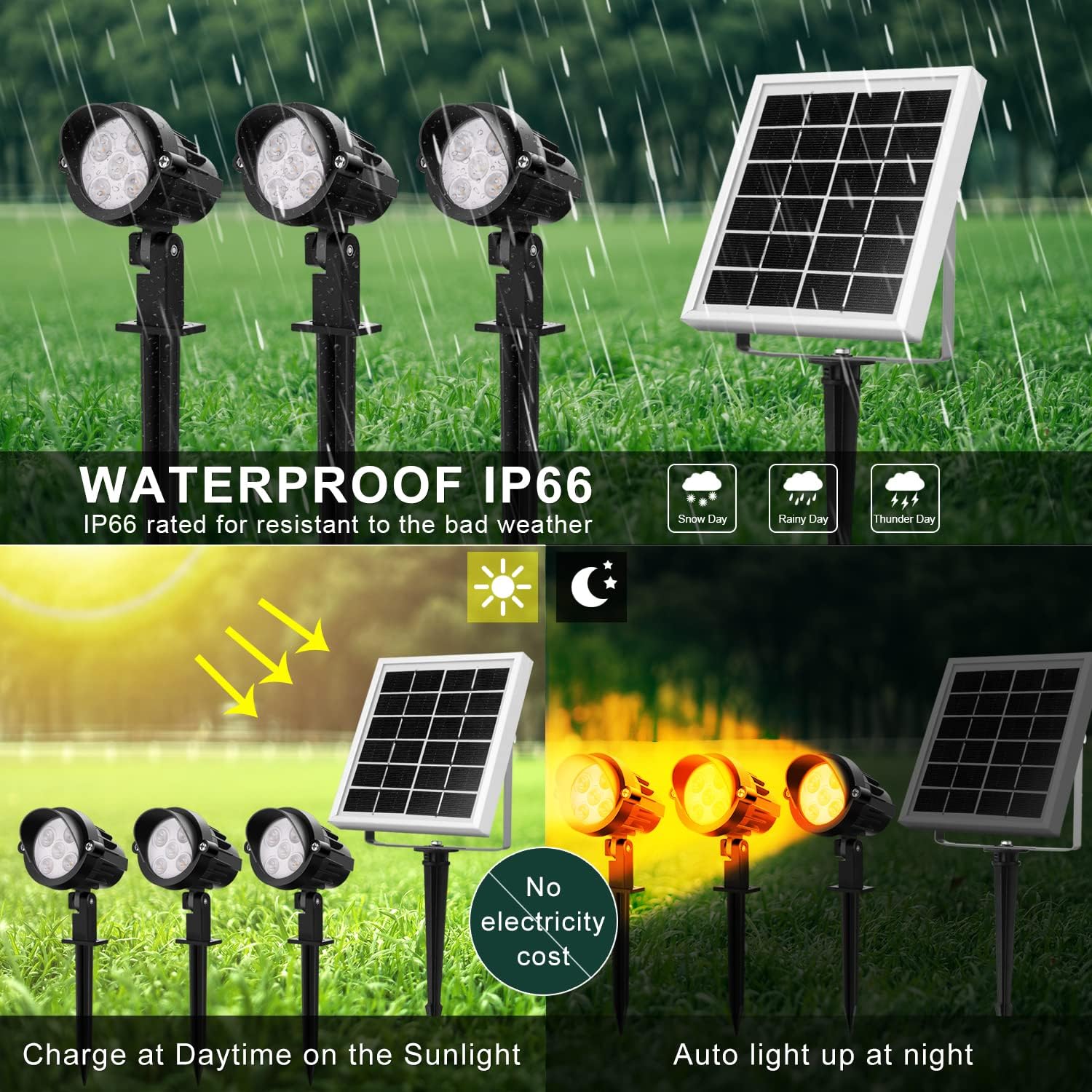4-in-1 Solar Landscape Lights, IP66 Waterproof, 2700K/4000K/6000K Q65458