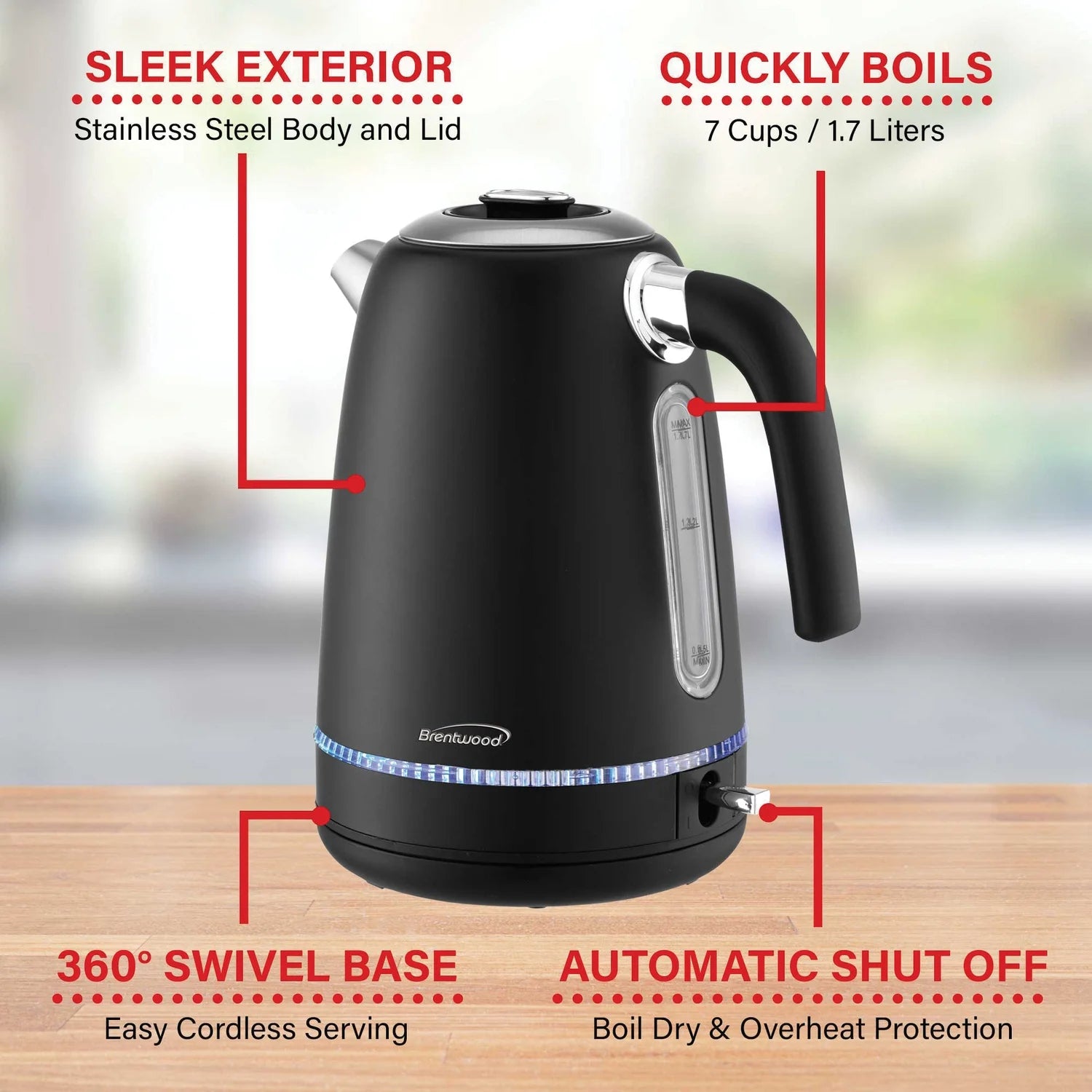 7-Cup 1,500-Watt Cordless Electric Stainless Steel Kettle D698