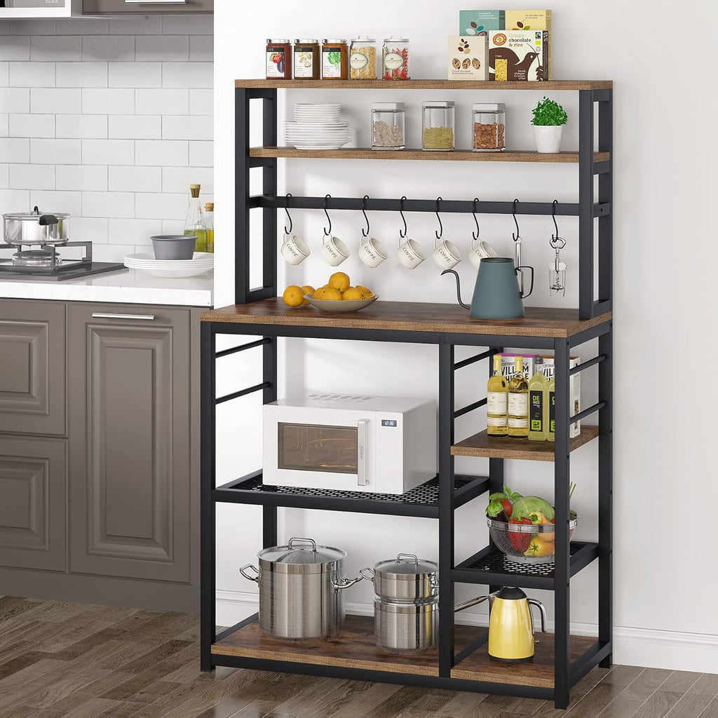 5-Tier Microwave Cart Oven Stand with 8 Hooks J853095