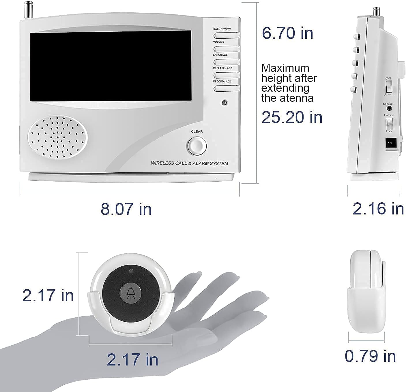 Wireless Calling System, 10 Waterproof Call Buttons with 1 Monitoring Unit, White W887293