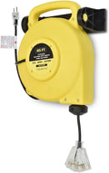 45 Ft Retractable Extension Cord Reel with 3 Electrical Outlets Heavy Duty Yellow Case Black Cable K742