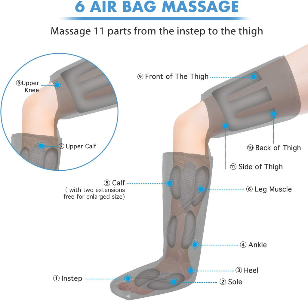 Leg Air Compression Massager with Portable Handheld Controller, 3 Modes & 3 Intensities (Black) A2205