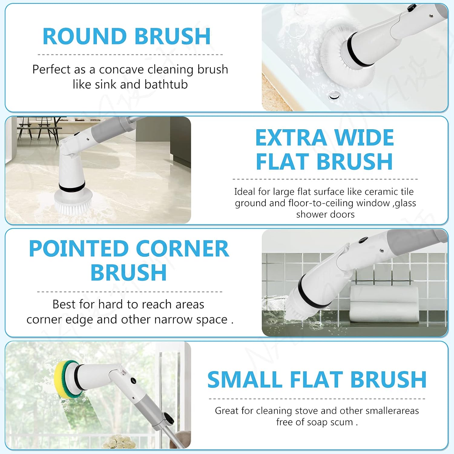 Electric Spin Scrubber with Adjustable Extension Handle & 4 Replaceable Brush Heads A2686