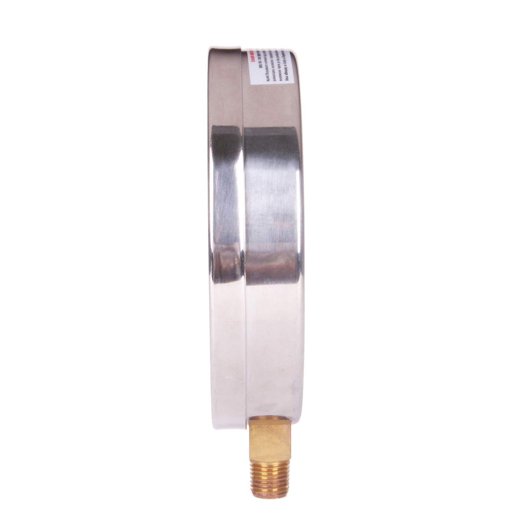 304 Stainless Steel Case Pressure Gauge, 0-200Psi, 4-1/2 Dial Size, 1/4 NPT Lower Mount U437035
