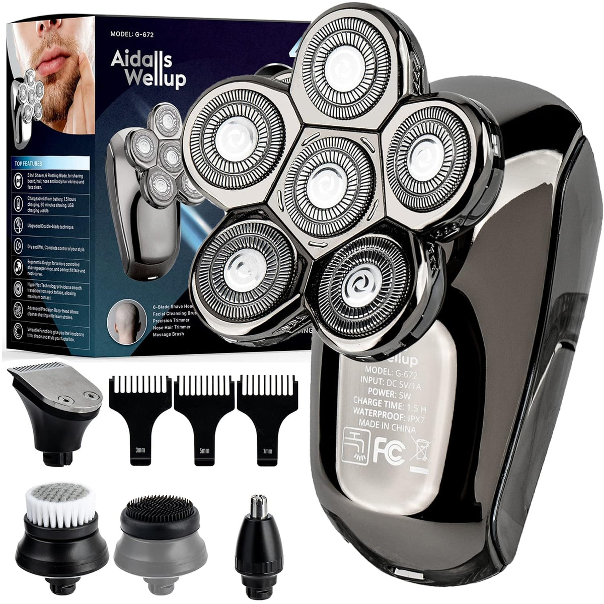 5-in-1 Electric Head Shaver for Men, Cordless and Rechargeable, Pack of 2 B90307