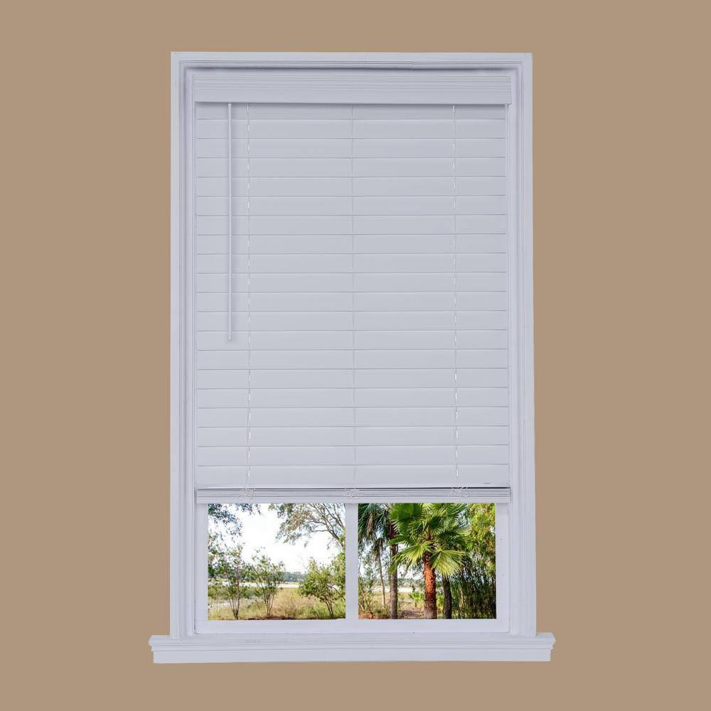 White Faux Wood Cordless Room Darkening Horizontal Blinds P568