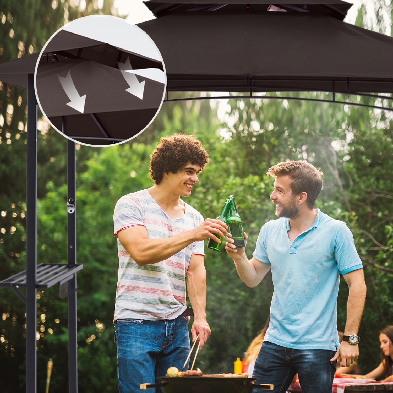 Brown Outdoor BBQ Grill Gazebo with LED Light R37239