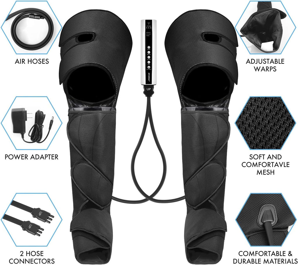 Leg Air Compression Massager with Portable Handheld Controller, 3 Modes & 3 Intensities (Black) A2205