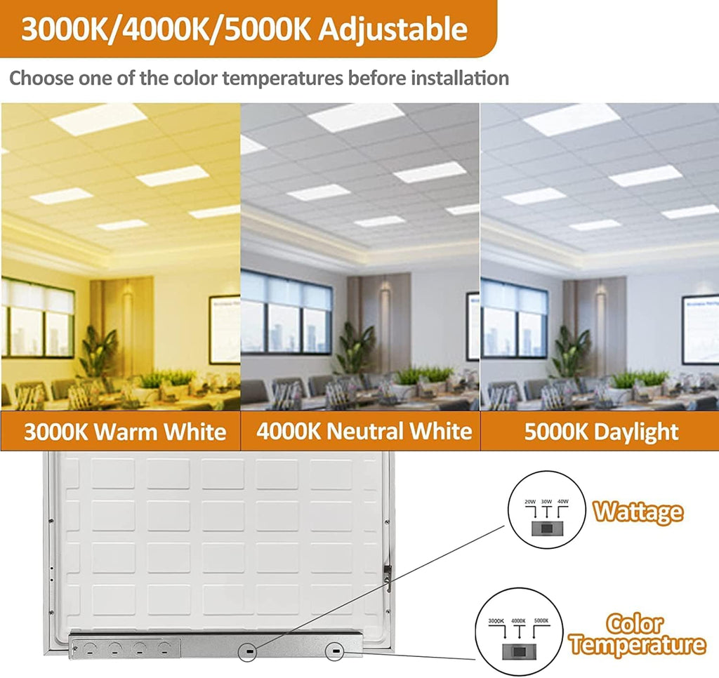 2x2FT LED Flat Panel Light, Selectable CCT, Dimmable, 40W 4000LM, 4Pack H825394