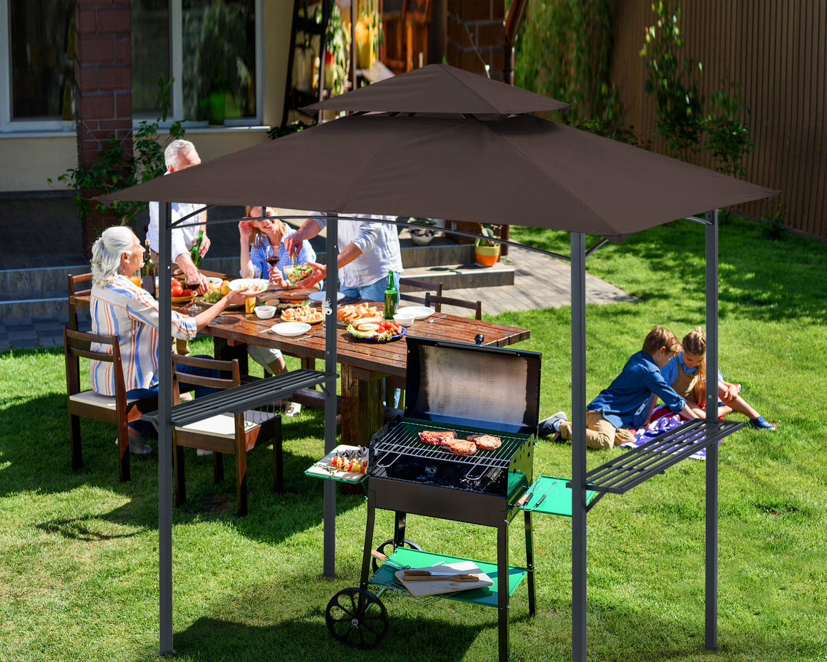 Brown Outdoor BBQ Grill Gazebo with LED Light R37239