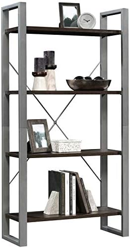 4 Shelf Metal Framed Wooden Bookcase in Black Walnut X28531