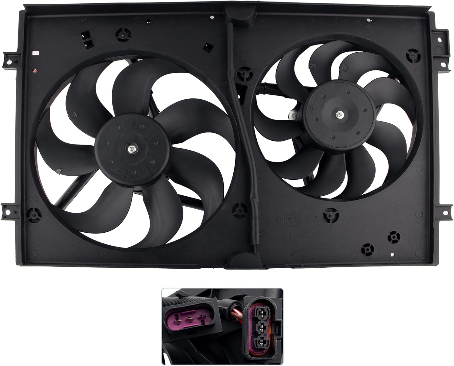 Dual Radiator Cooling Fan Assembly for 1998-2005 Volkswagen Beetle 1.8L 1.9L 2.0L with 3 Prong Wire Plug E24473