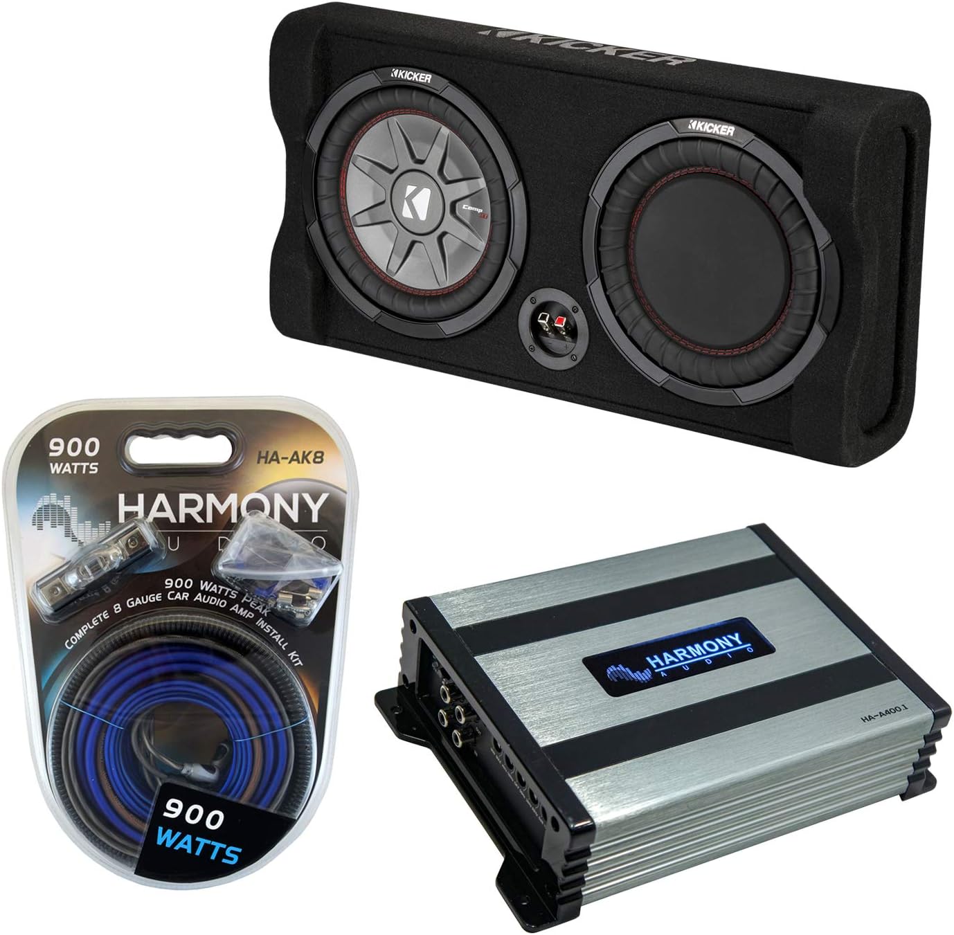 10 Thin Sub Box Passive Radiator Bundle with Amplifier & Amp Kit K7173
